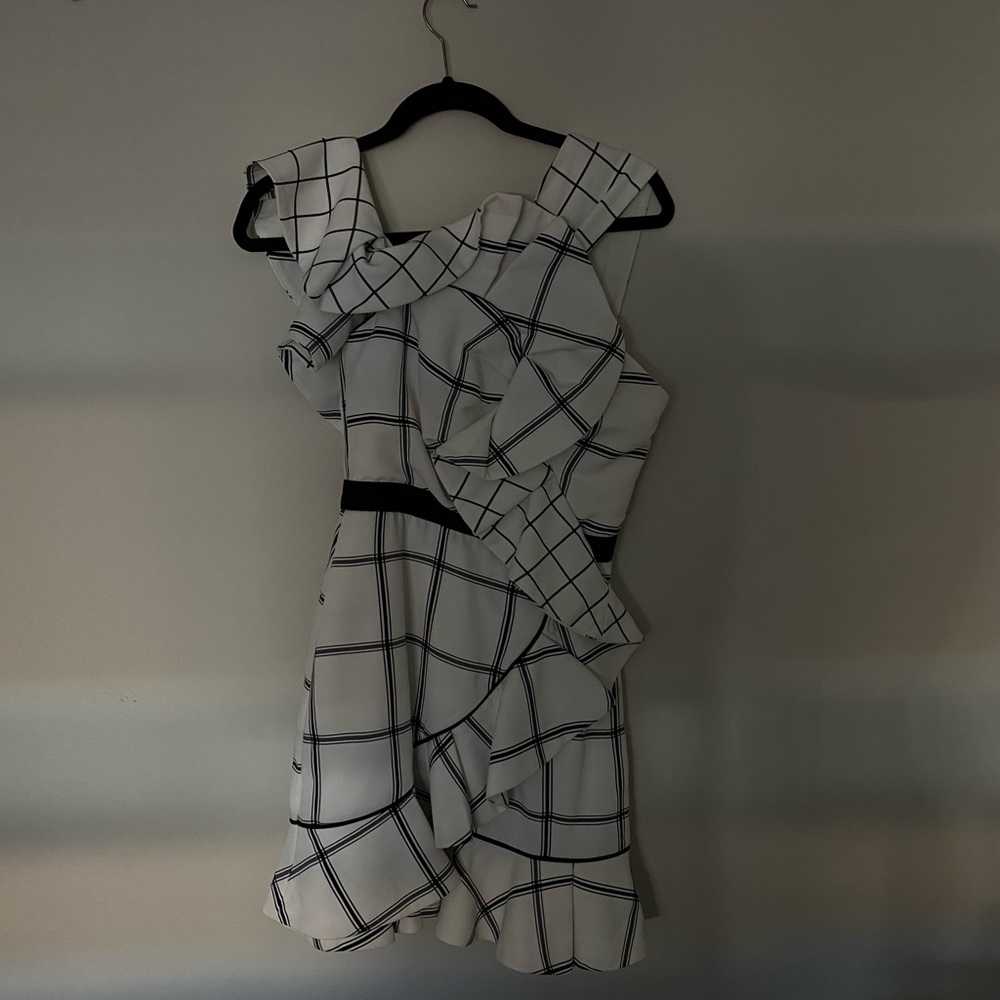 Self portrait black and white plaid dress with ruffles